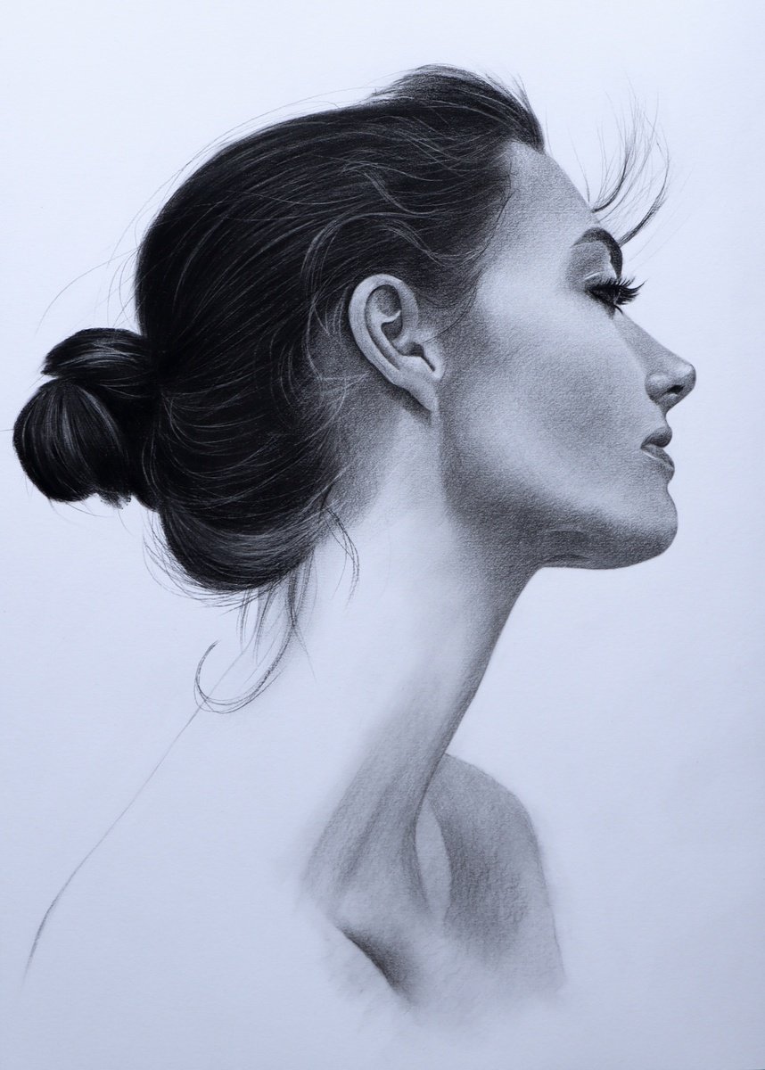 Photorealistic Portrait Charcoal Drawing By Mariam Darchiashvili, 11 X 16", Woman Portrait No.18, Original Artwork