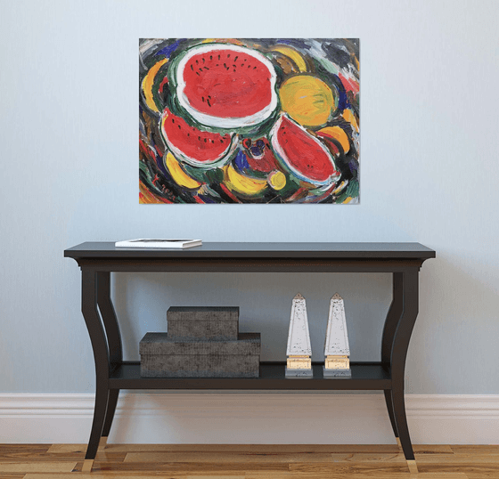 STILL LIFE WITH WATERMELON AND MELON - Still- life with fruits, kitchen restaurant dining room, Christmas gift