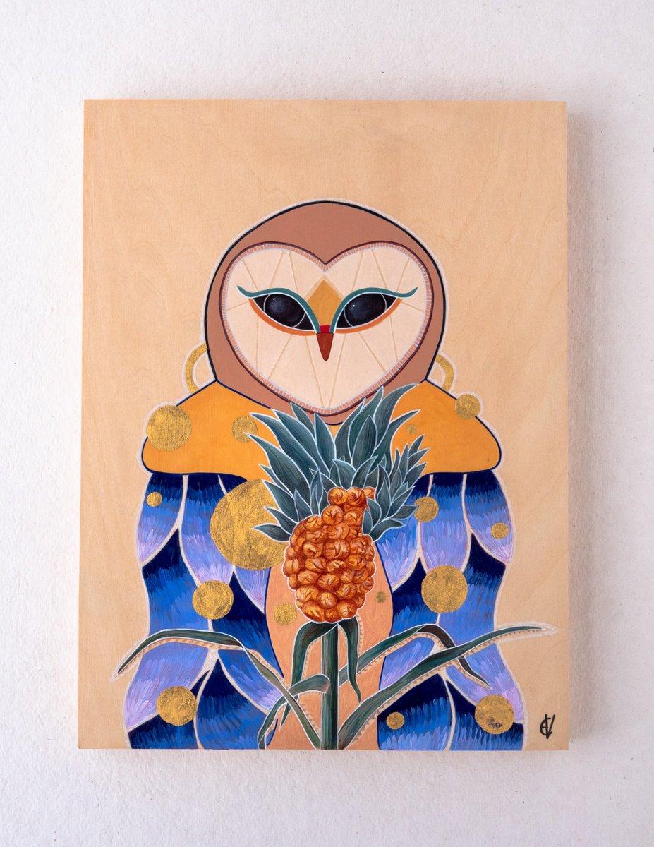 Botanical Series: Pineapple Owl Painting by Eve Devore
