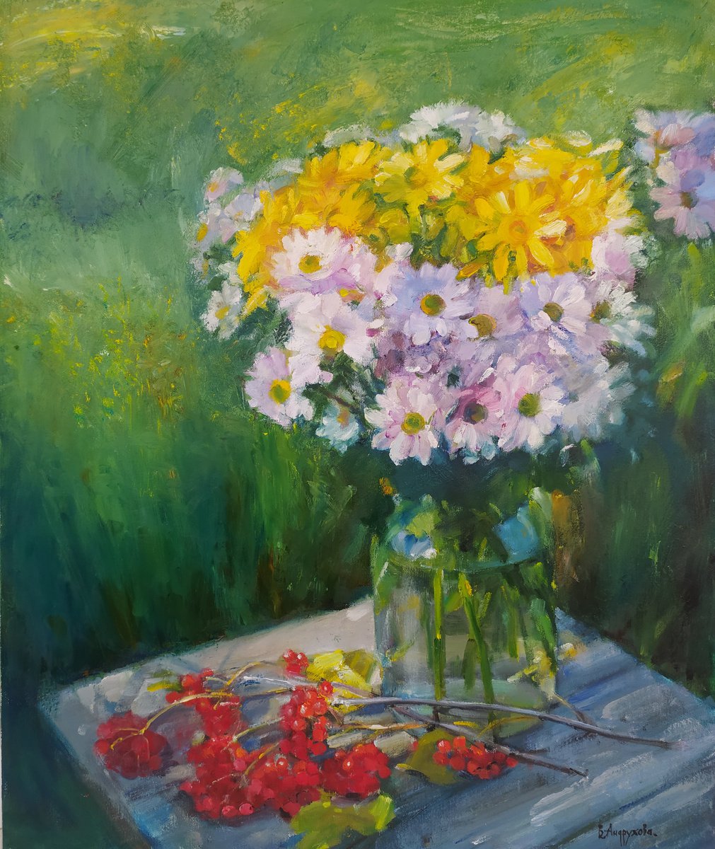 Flowers and viburnum by Valentina Andrukhova