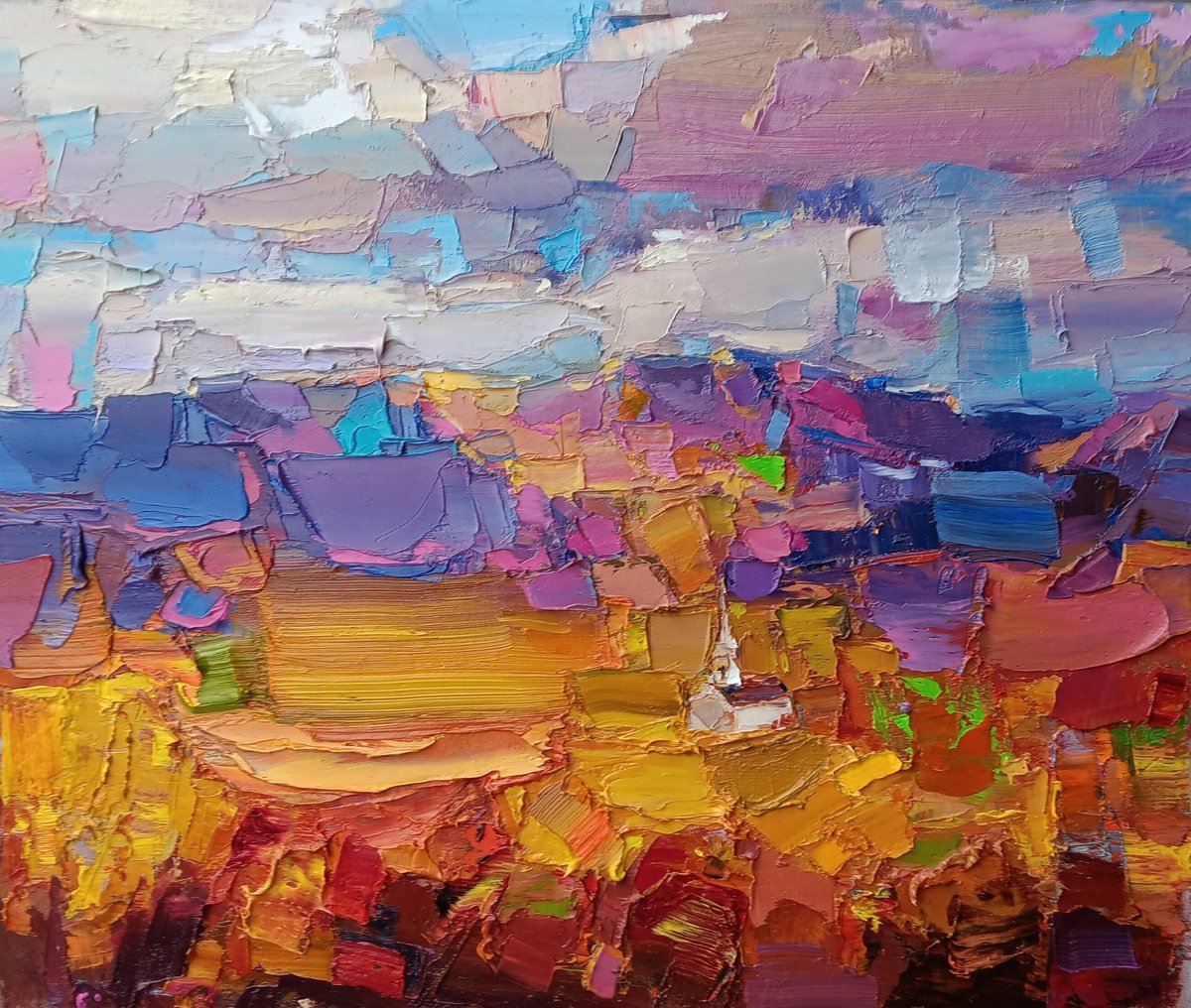 Expressive Landscape Oil Painting By Ruslan Khais, 23 X 20", New England Landscape, Original Artwork