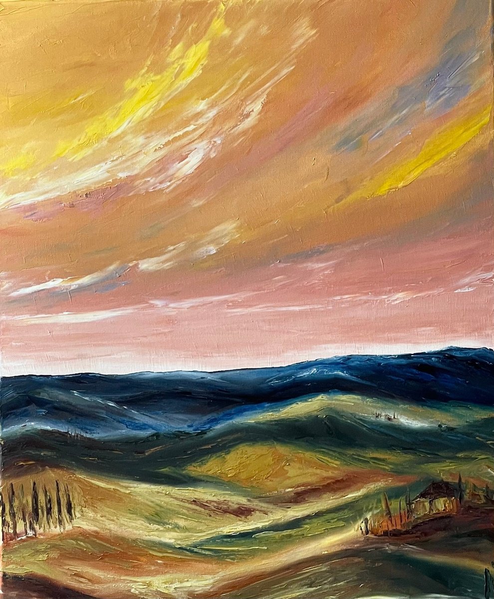 Abstract Landscape Oil Painting By Anastasiia Novitskaya, 20 X 24, Tuscany Landscape, Original Artwork