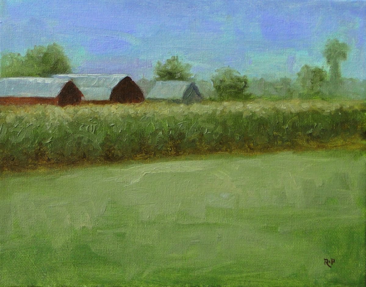 Impressionistic Landscape Oil Painting By Rick Paller, 10 X 8", Maize Farm, Original Artwork