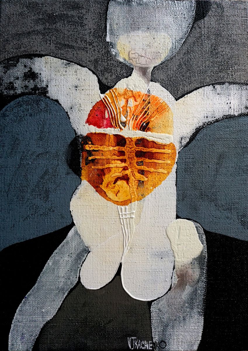 Expressive Portrait Acrylic Painting By Victor Tkachenko, 24 X 32", I Have Nothing To Hide, Original Artwork