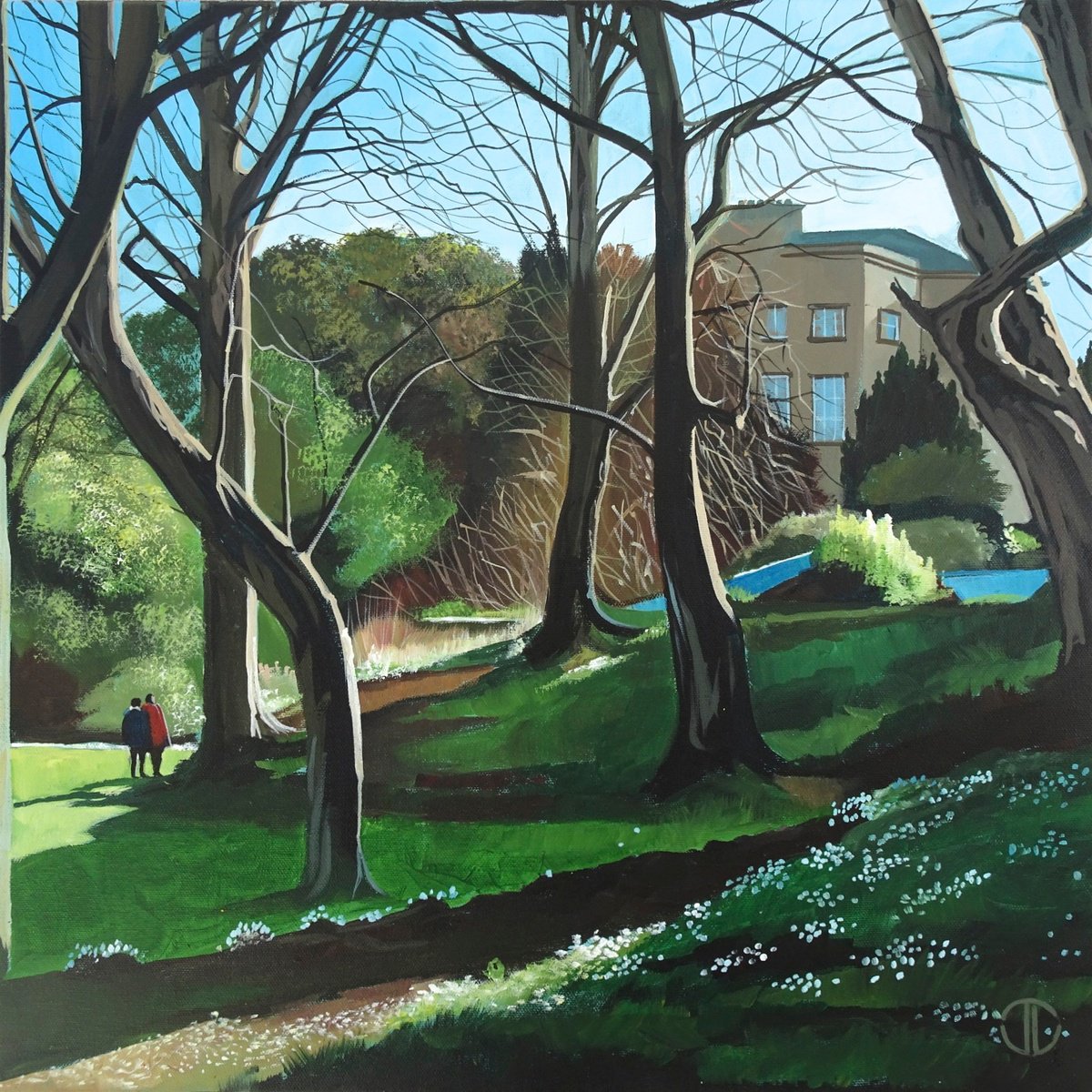 Impressionistic Landscape Acrylic Painting By Joseph Lynch, 20 X 20, Spring Sunlight And Shadows, Original Artwork