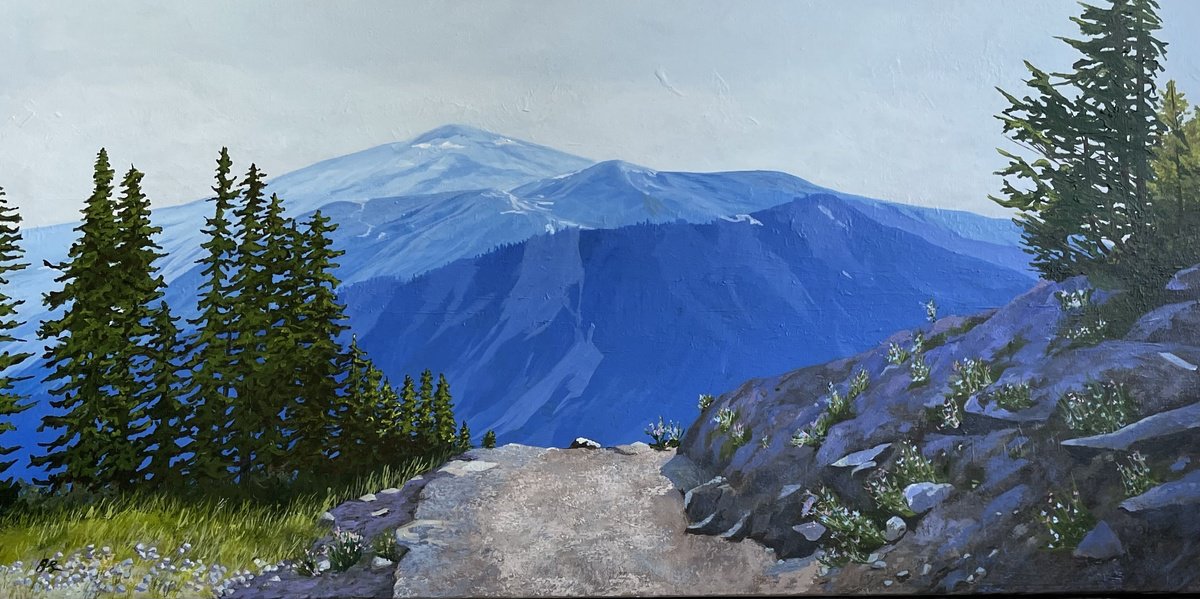Photorealistic Landscape Acrylic Painting By Anne Shaughnessy, 36 X 18, Path To Bliss, Original Artwork