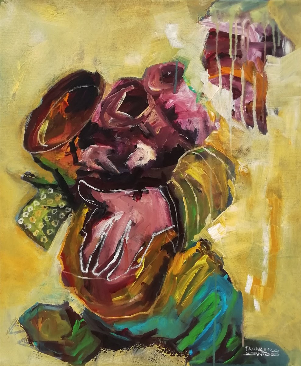 Organic Portrait Acrylic Painting By Francisco Santos, 20 X 24, Skynet 1, Original Artwork