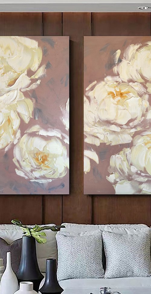 Creamy dreams 3 - yellow flowers, gentle peony, abstract flowers set by Marina Skromova