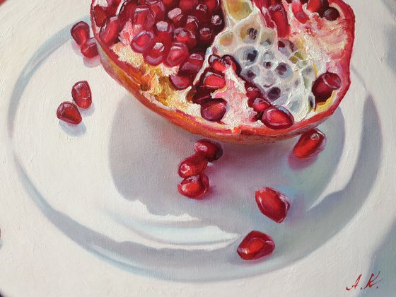 "Red and White."  pomegranate still life  liGHt original painting  GIFT (2021)