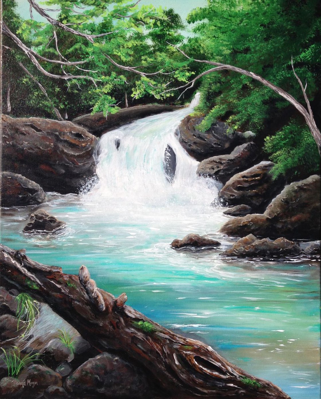 Mountain Waterfall Acrylic painting by Donna Daniels | Artfinder Mountain Waterfall Acrylic painting by Donna Daniels | Artfinder