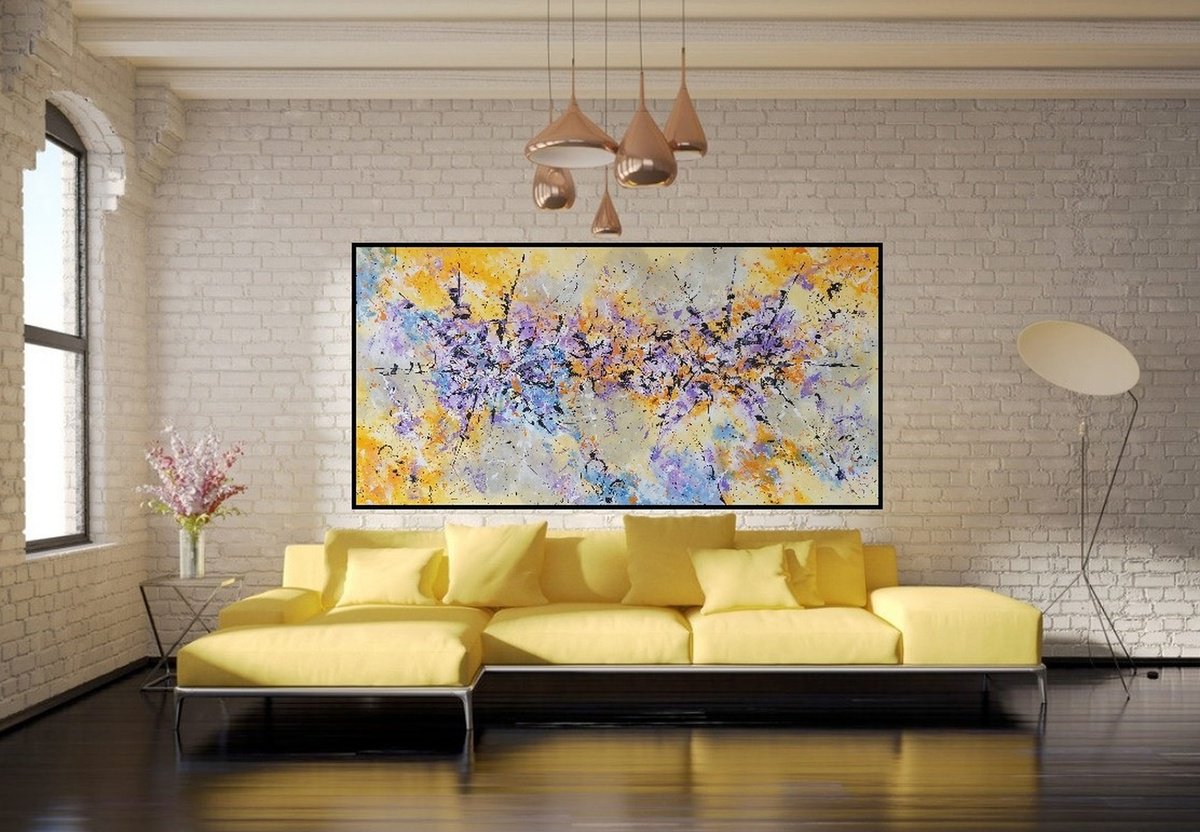 Abstract Acrylic Painting By Max Yaskin, 83 X 43", Two Stars By M.y., Original Artwork