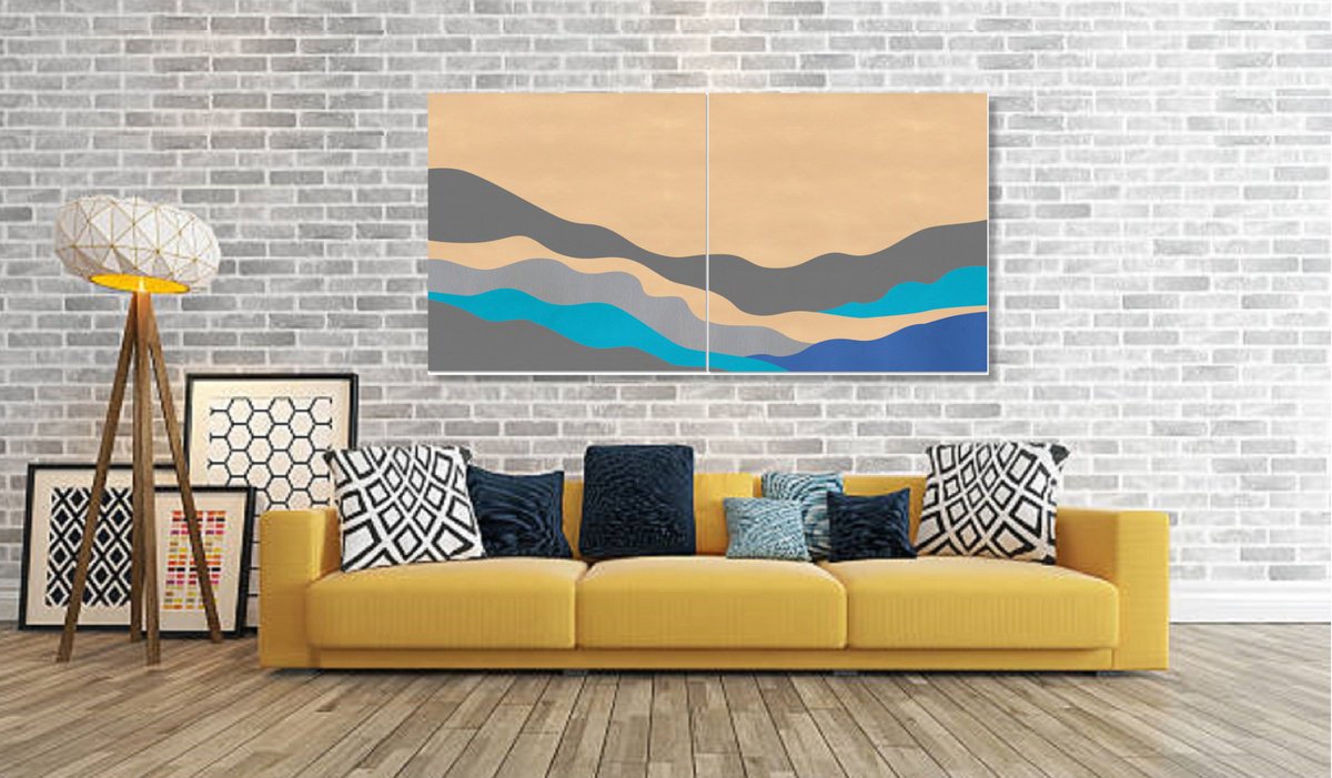Abstract Landscape Acrylic Painting By Marina Krylova, 63 X 31", Contemporary Landscape #10, Original Artwork
