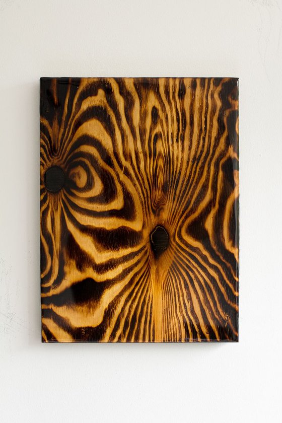 "Myela" (40x30x3cm) - Unique wood burning artwork and epoxy resin (abstract, fire, sculpture, original, epoxy, burning, wood)