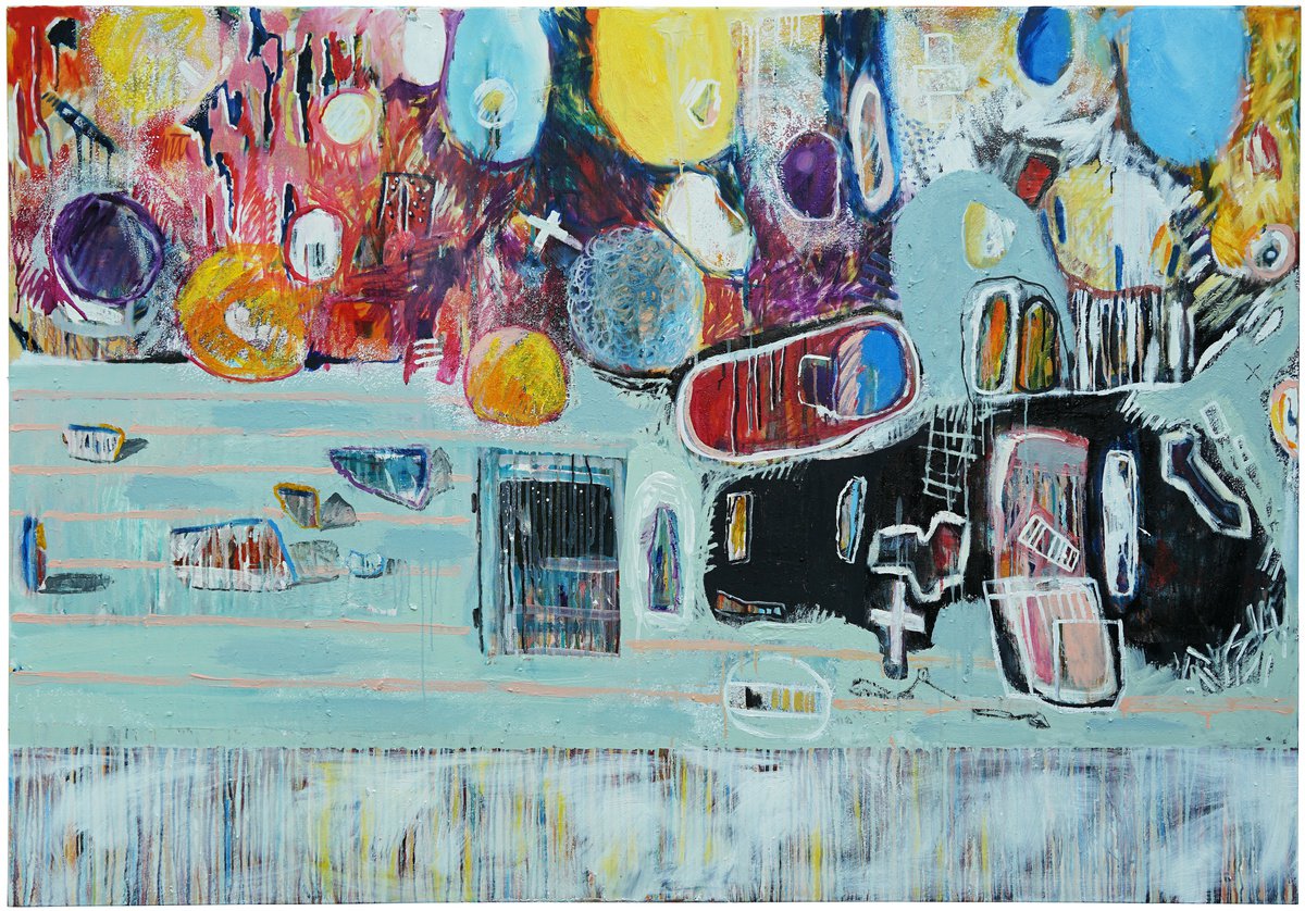 Abstract Painting By Michael Thummrich, 67 X 47", No Title (Mystical Landscape), Original Artwork