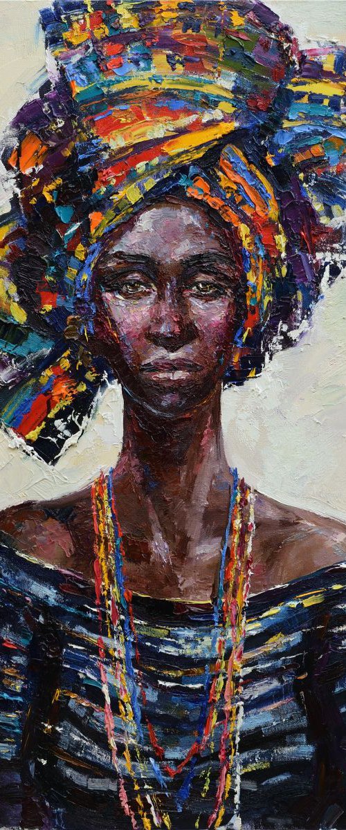 African Queen portrait painting, Original oil painting by Anastasiia Valiulina