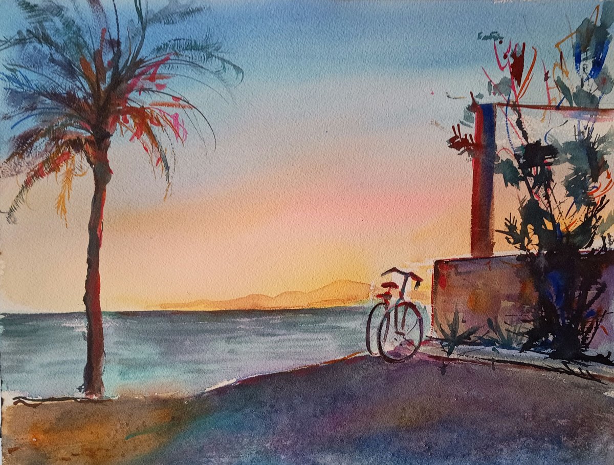Impressionistic Watercolour , Bike By Marina Del Pozo, 16 X 12, Artwork For Sale On Artfinder