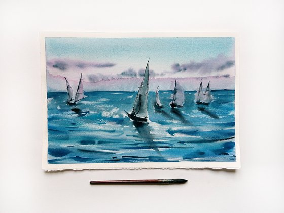 Sailboat sketch painting. Seascape