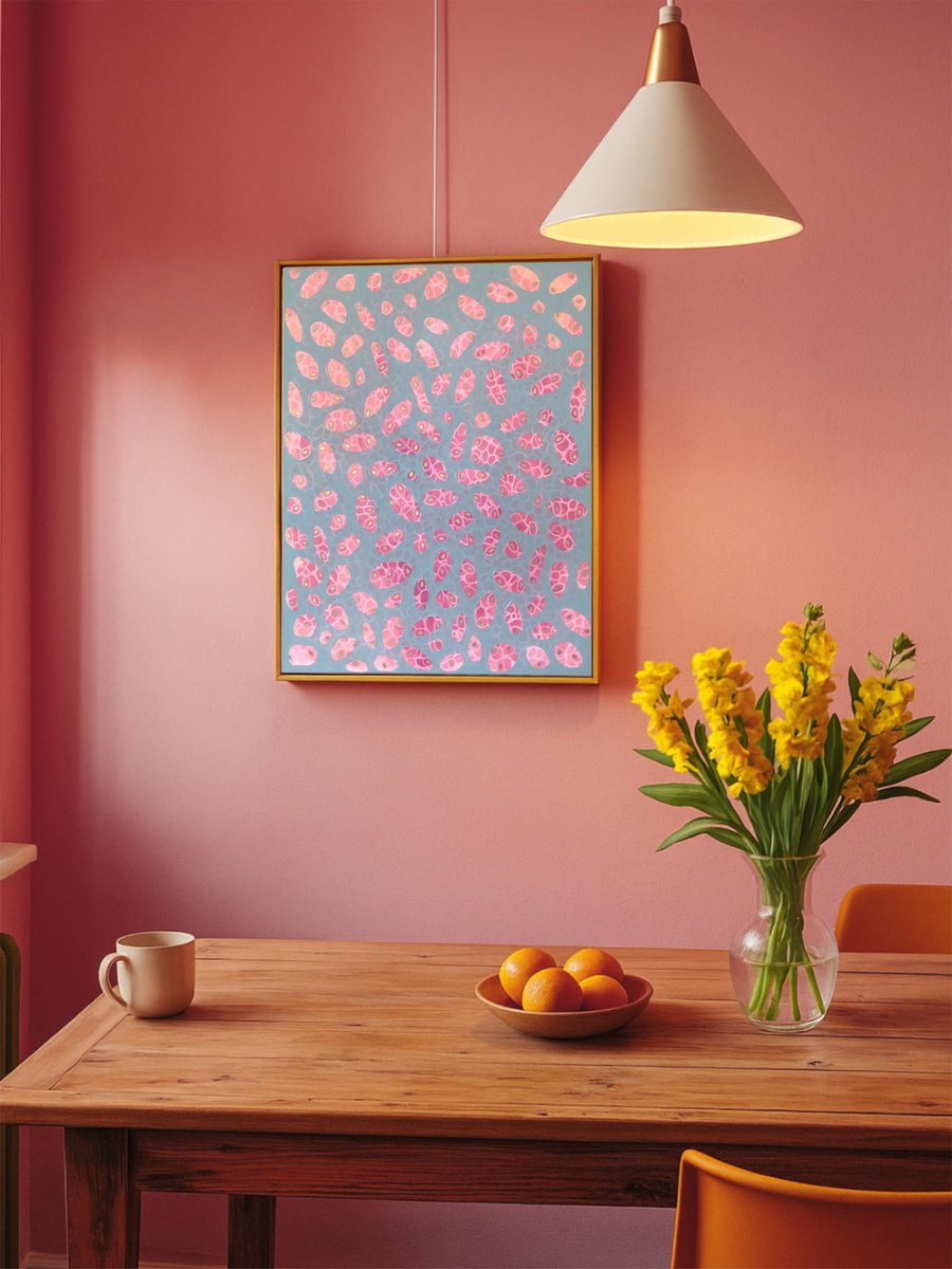 Abstract Painting By Jennifer Bell, 20 X 24, Rose Pebbles, Original Artwork
