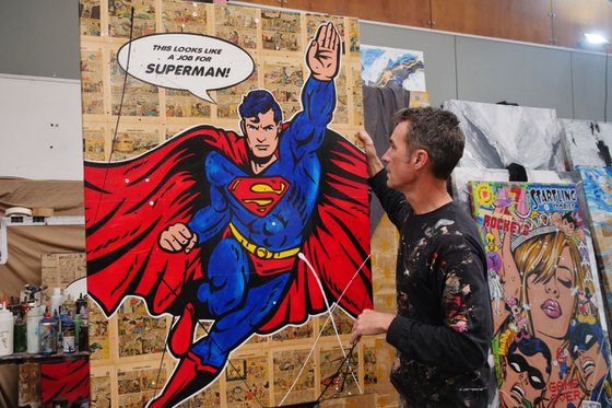 Man of Steel 140cm x 100cm Textured Comic Book Page Urban Pop Art