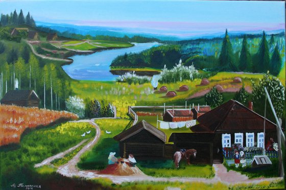 The Countryside Landscape. Original oil painting on Canvas. 20" x 30". 50.8 x 76.2 cm.
