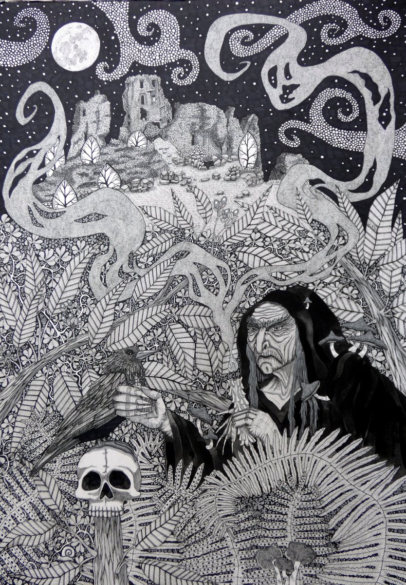 Illustrative Landscape Ink Drawing By Terri Smith, 23 X 33", The Hag Of Carrigogunnell, Original Artwork