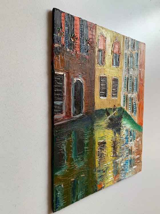 Venice canal ! Textured oil painting on canvas
