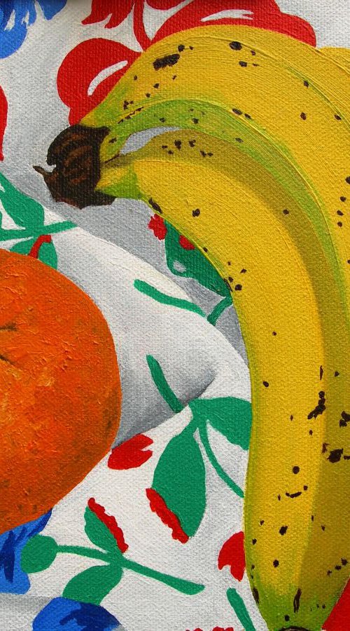 Still life with Orange and Bananas by Ruth Cowell