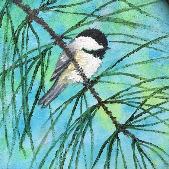 Chickadee # 40 by K. McDermott - oil 10X8 canvas