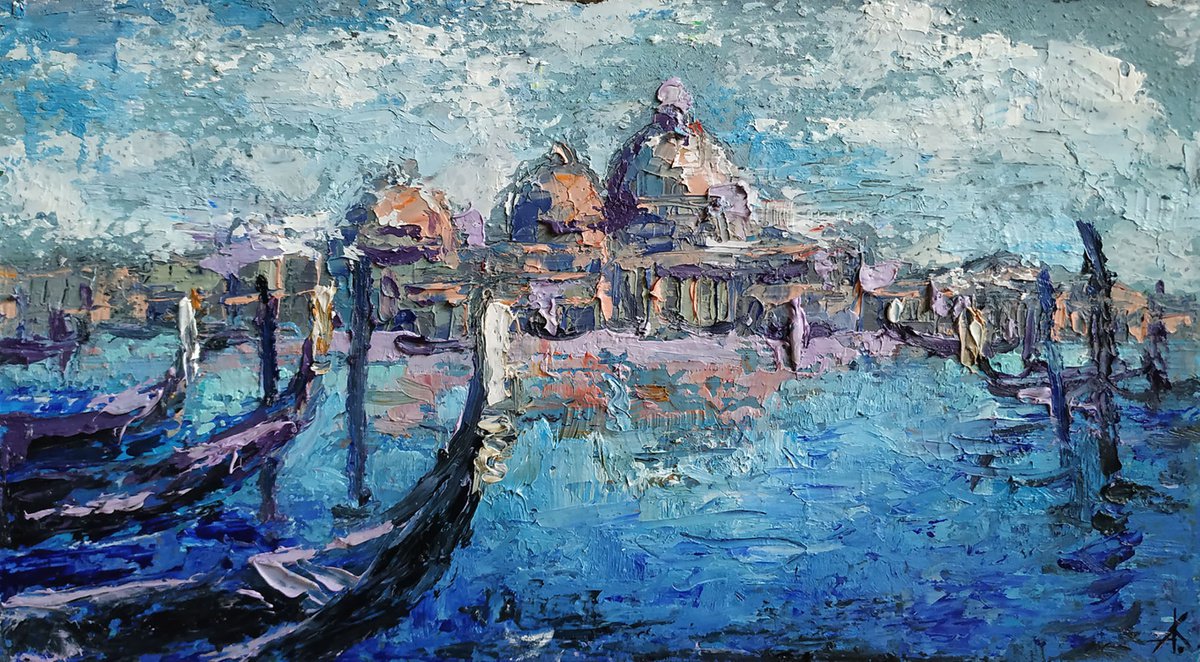 Painting Blue heart of italy - Venice Gondola, oil painting, venice painting, arhitecture by Anastasia Kozorez