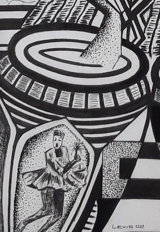 African Drummer pen and ink drawing