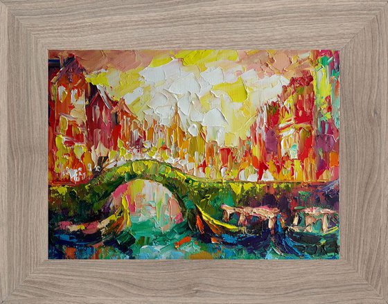 Painting Bridges of Amsterdam, oil painting Amsterdam, cityscapes, painting canvas,  Impressionism, cityscape wall art.