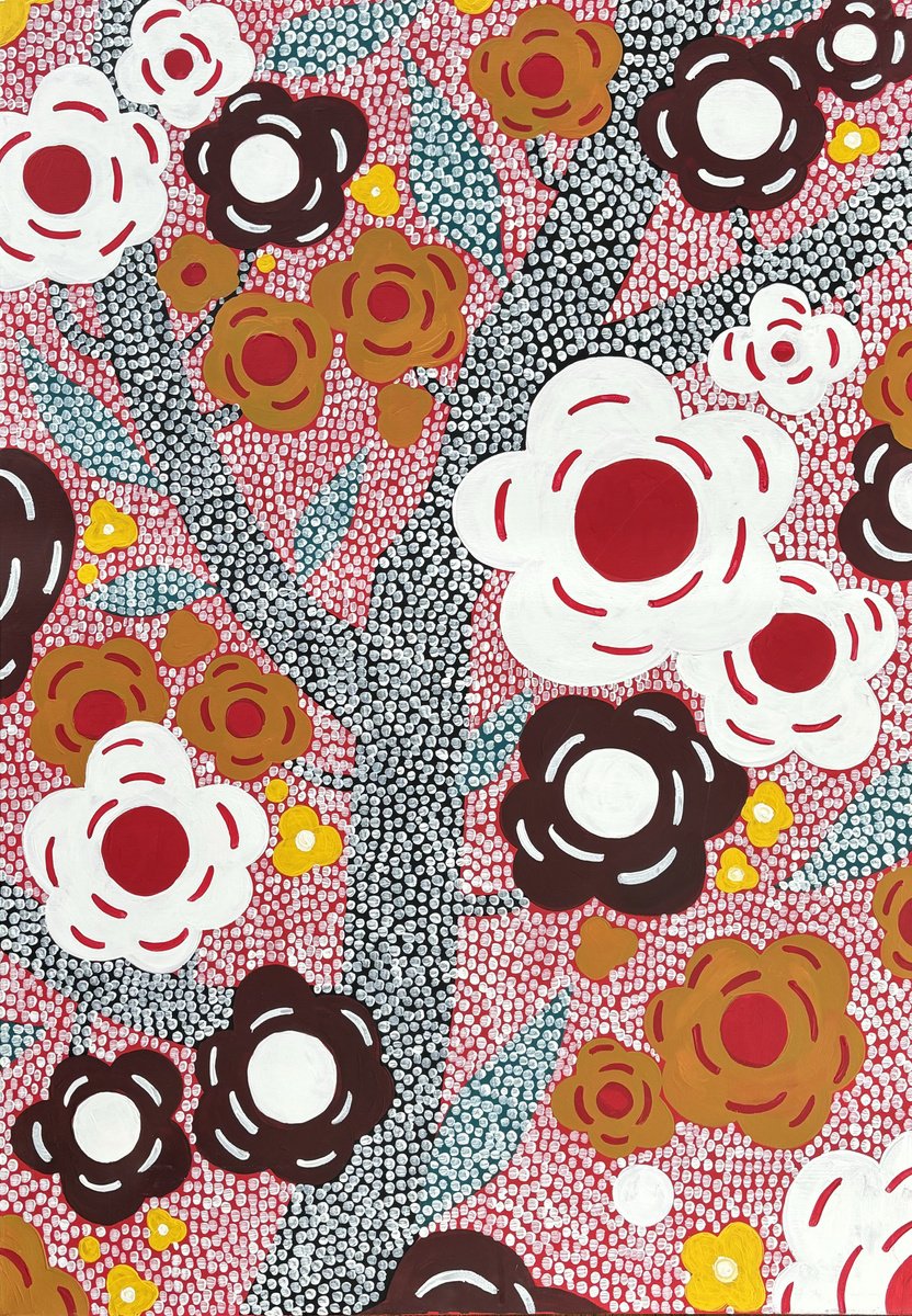 Impressionistic Botanical Acrylic Painting By Sun-Hee Jung, 28 X 39", Flying Flowers, Original Artwork