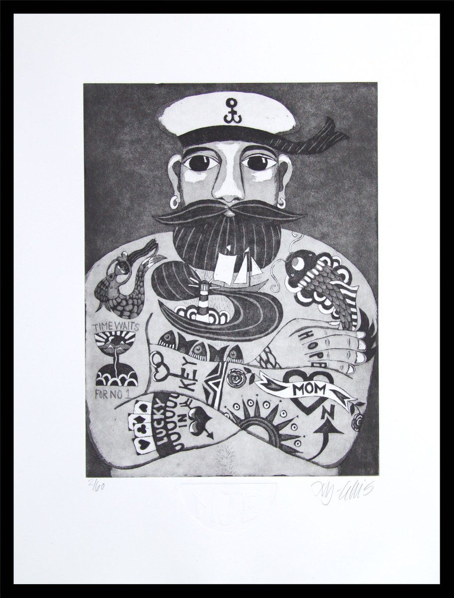Sailor, aquatint etching by Mariann Johansen-Ellis