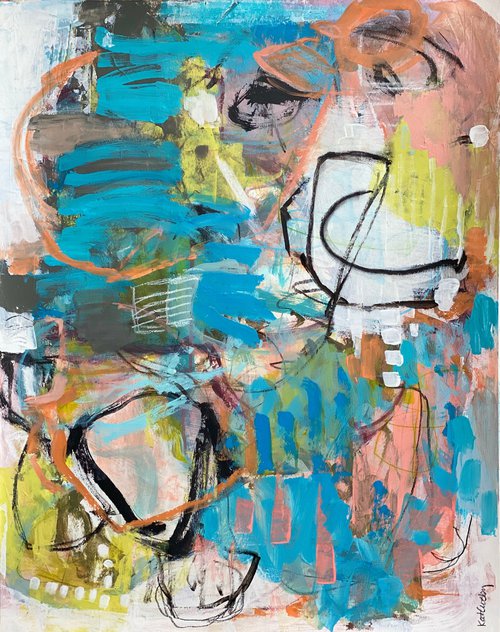 Don't Look Back - Colorful energetic contemporary abstract art painting by Kat Crosby