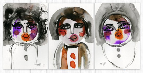 Funky Face Pizzazz Collection 1 - 3 Abstract Face Paintings by Kathy Morton Stanion