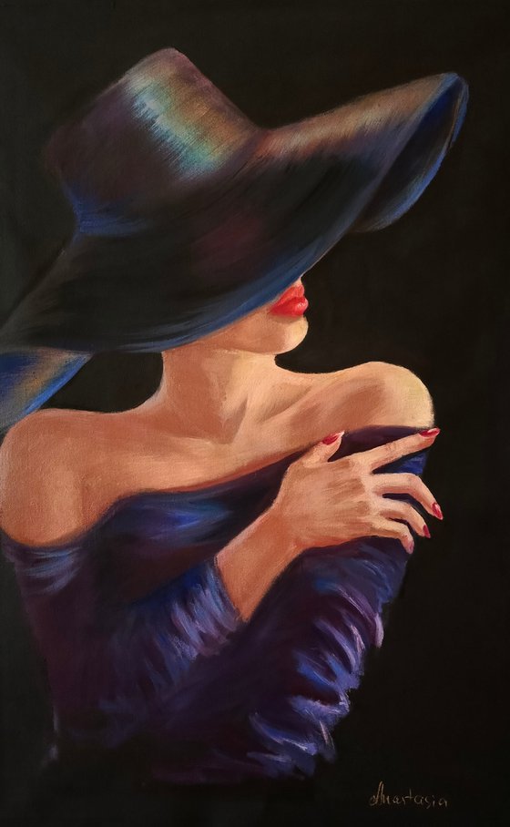 Woman portrait Lady In Hat Black Art Sexy Girl