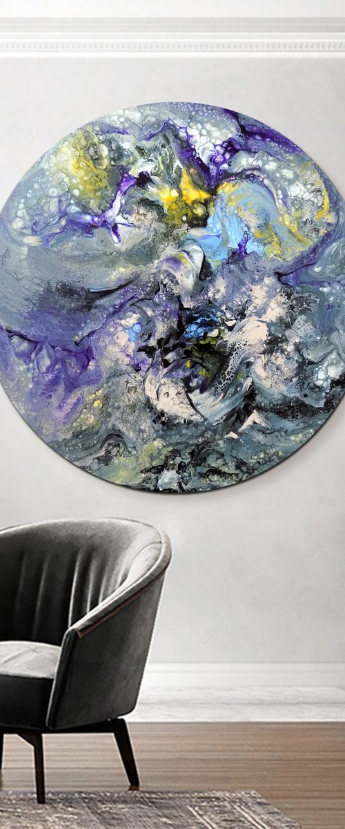 Abstract round painting contemporary art by Areti Ampi