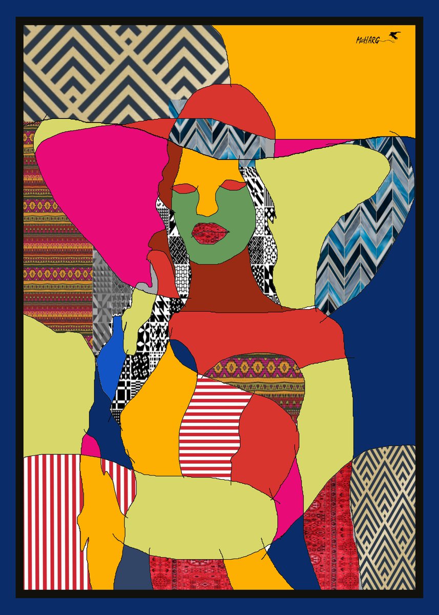 Expressive Portrait Painting By Joe Mcharg, 30 X 42, Big Hat Lady #3 30X42, Original Artwork