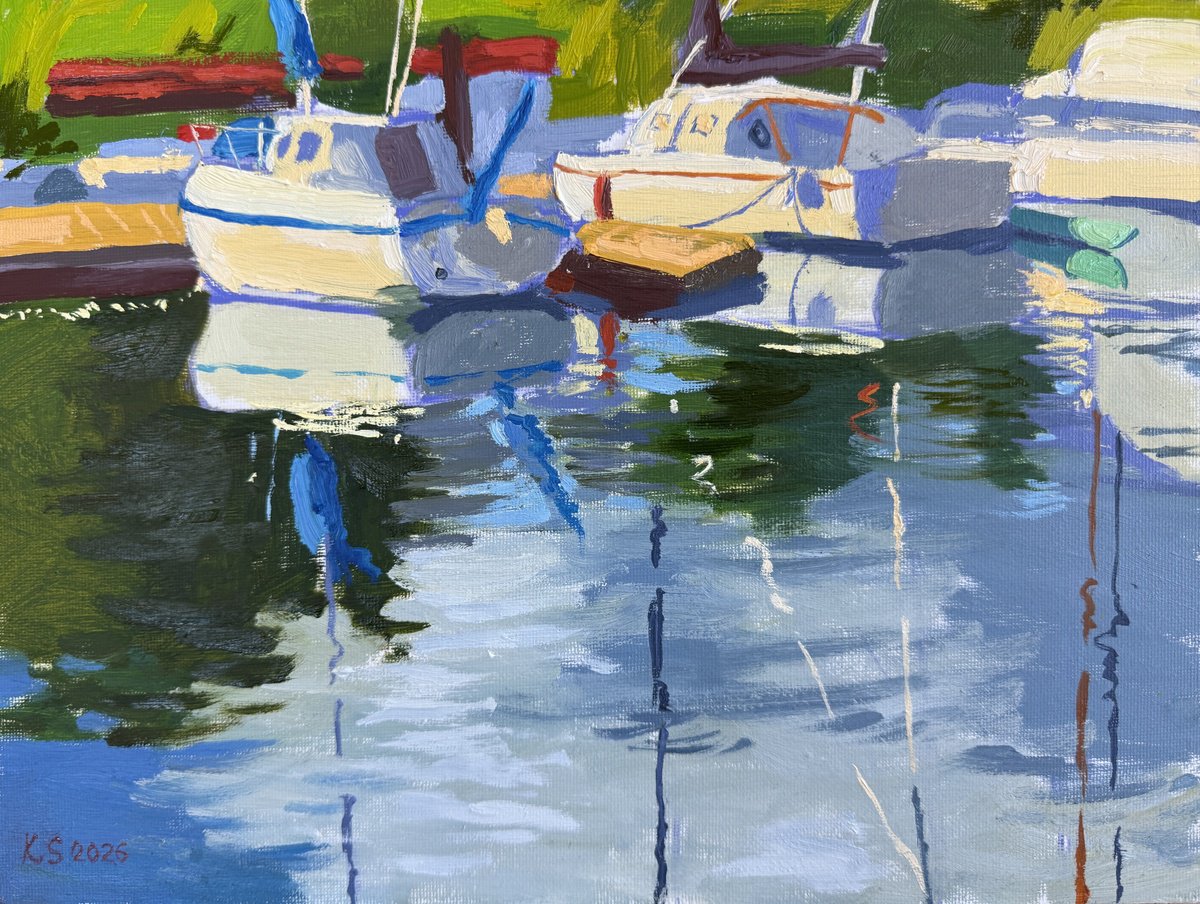 Sun On The Boats By Kate Sosonna, 12 X 9, Artwork For Sale On Artfinder