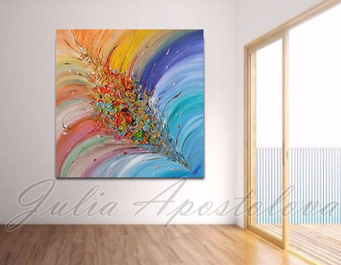 Original Contemporary Colorful Abstract Painting, Rainbow Floral
