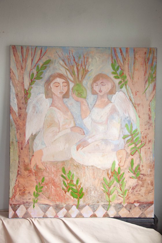 Angels Modern Art, canvas, oil - GARDENS ANGEL - 40x32in (100*80) cm