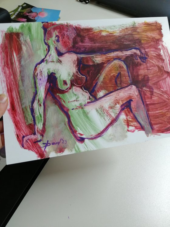 Nude study women oil on paper