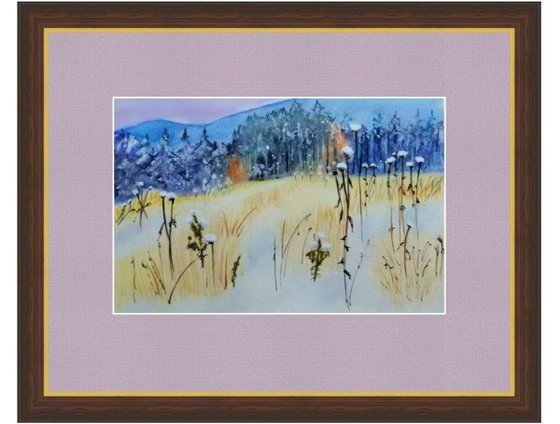 Winter Landscape #5. Original Watercolor Painting on Cold Press Paper 300 g/m or 140 lb/m. Landscape Painting. Wall Art. 7.5" x 11". 19 x 27.9 cm. Unframed and unmatted.