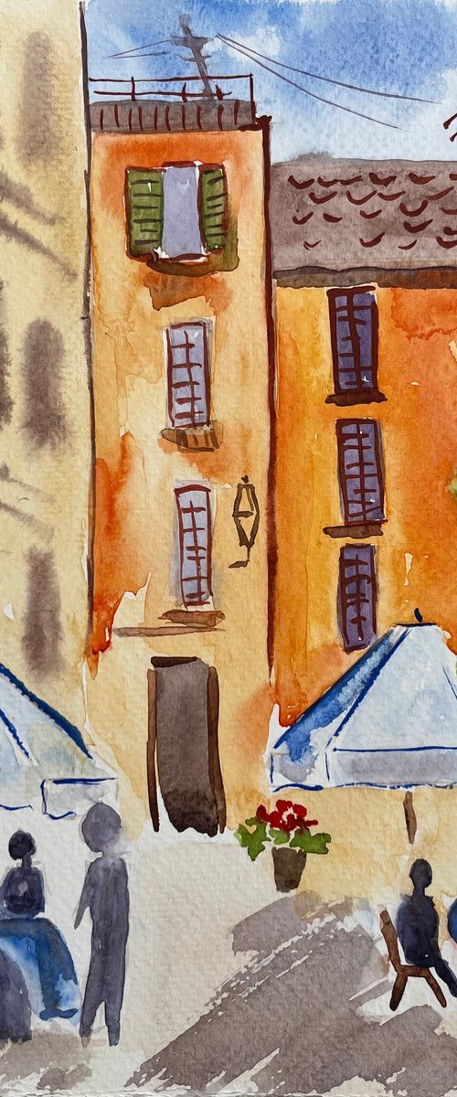 Rome Painting Cityscape Original Art Street Scene Small Watercolor Bar Artwork Cafe Home Wall Art 7 by 10" by Halyna Kirichenko by Halyna Kirichenko
