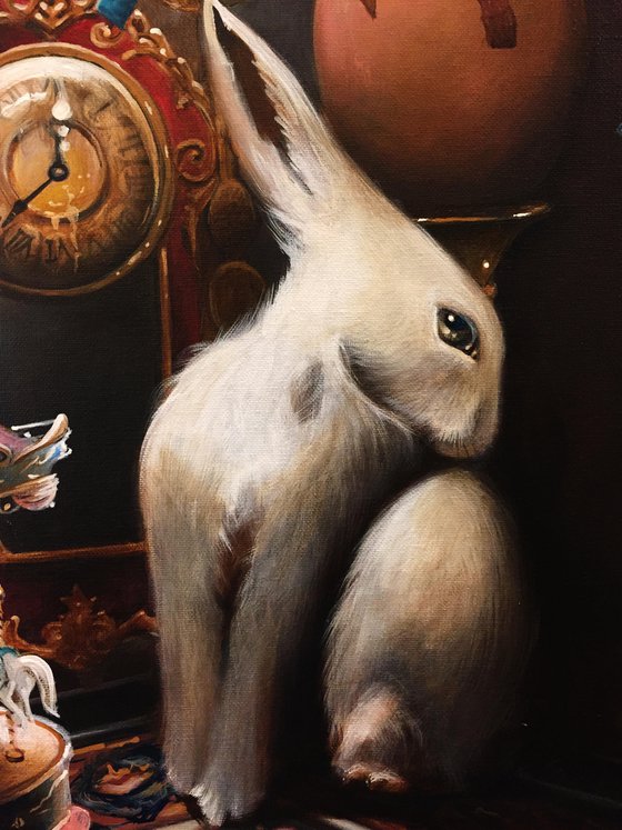 The corner of the shy bunny - original acrylic on canvas