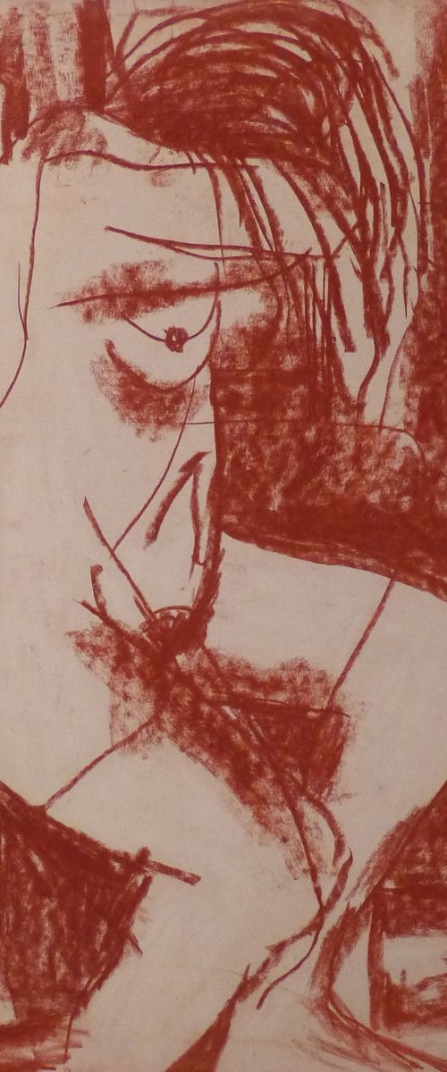 Nude in red, pastel on paper 50x47 cm by Frederic Belaubre