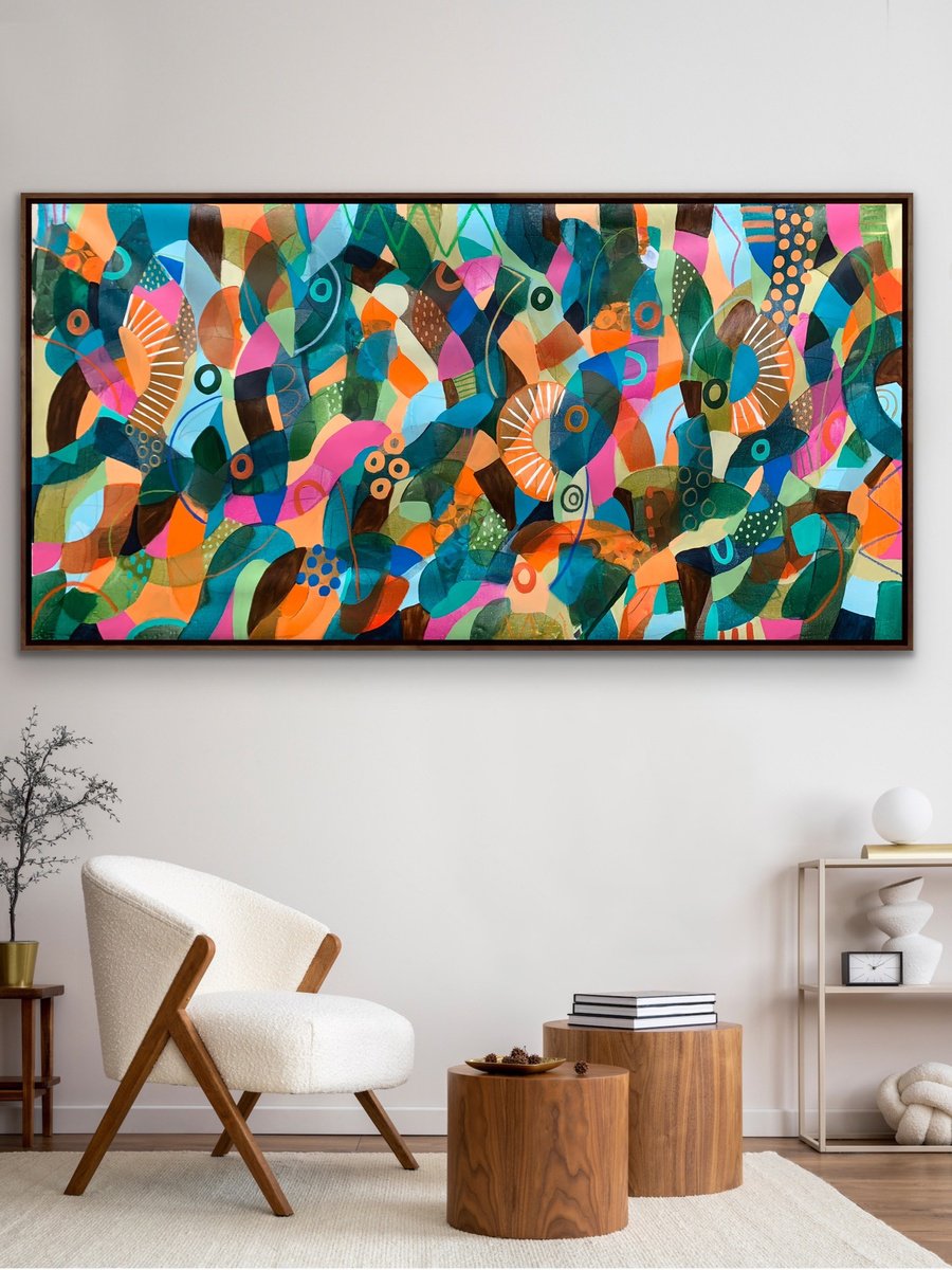 Organic Abstract Acrylic Painting By Rashna Hackett, 72 X 36", Renewal, Original Artwork