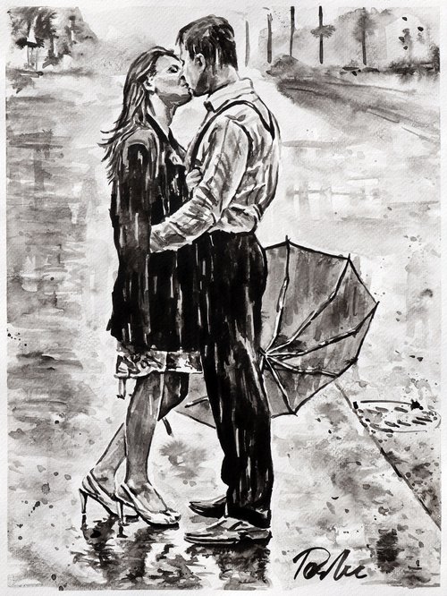 "The kiss in the rain" / 30x40cm by Tashe