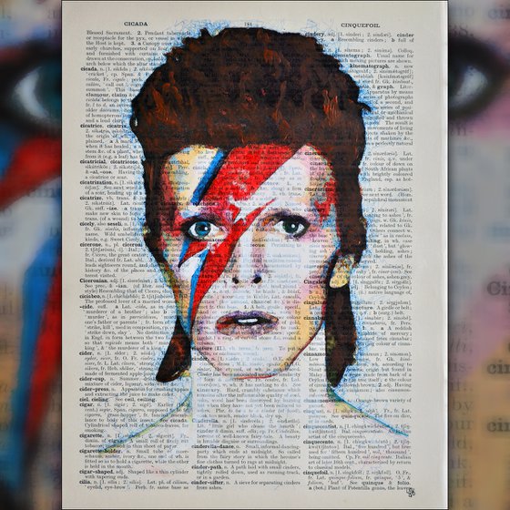 David Bowie - Ziggy Stardust - Collage Art on Large Real English Dictionary Vintage Book Page