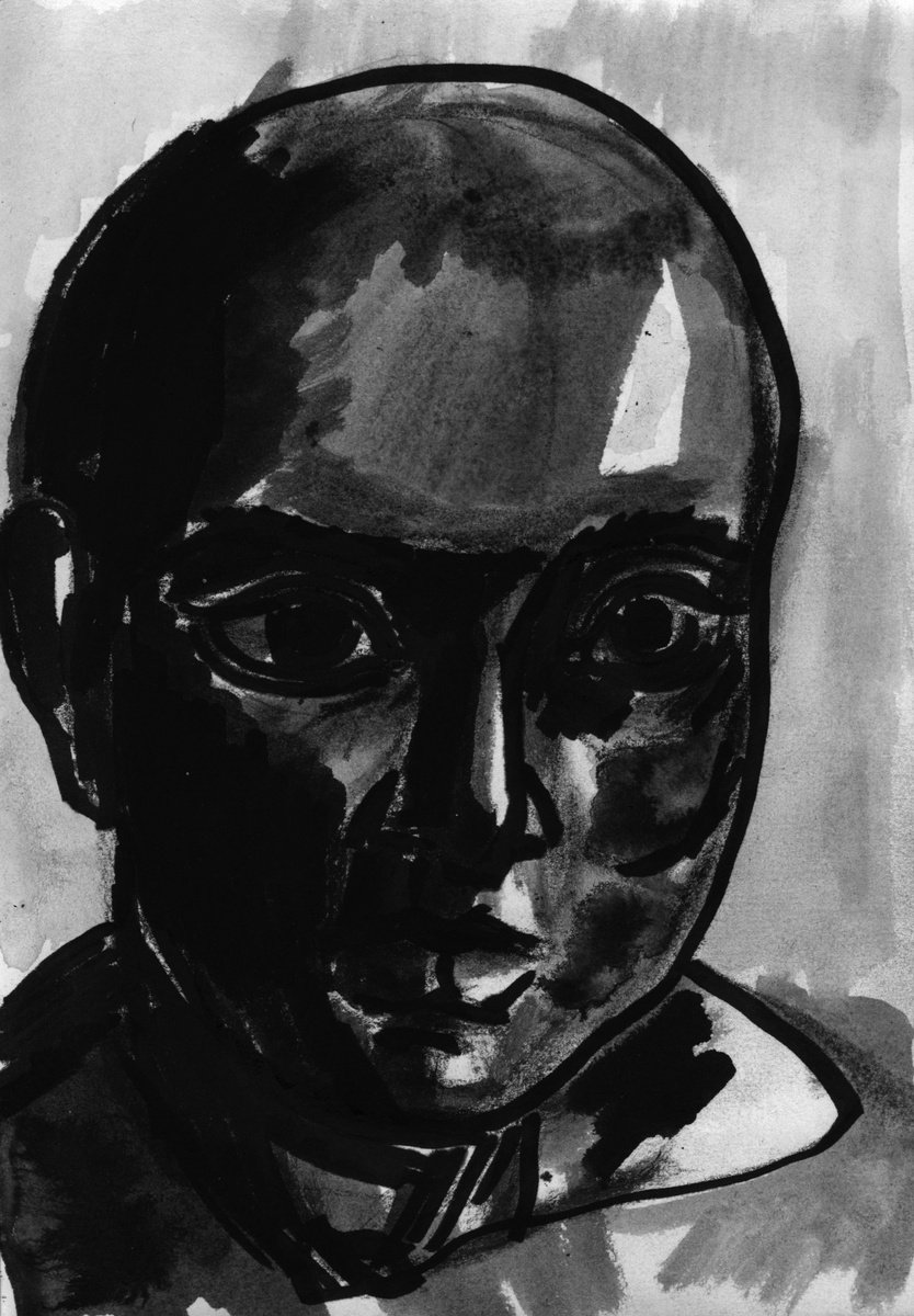 Impressionistic Portrait Ink Drawing By Nikola Tsvetanov, 6 X 8", "Insight", Original Artwork
